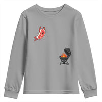 Humorous Diving Steak Charcoal Grill Graphic Youth Sweatshirt BBQ Grilling Pitmaster Cookout Funny Barbecue Master