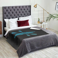 Polynesian Tribal Kayak Graphic Throw Blanket Maori Pattern Water Sports Cyan Gradient Paddling