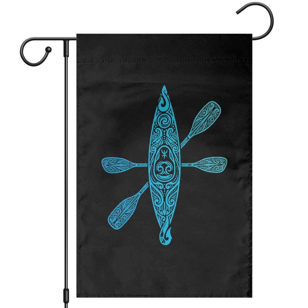 Polynesian Tribal Kayak Graphic Garden Flag Maori Pattern Water Sports Cyan Gradient Paddling