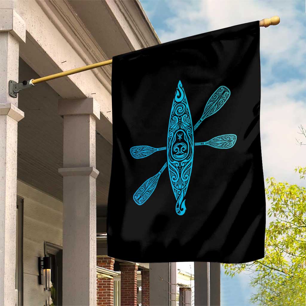Polynesian Tribal Kayak Graphic Garden Flag Maori Pattern Water Sports Cyan Gradient Paddling