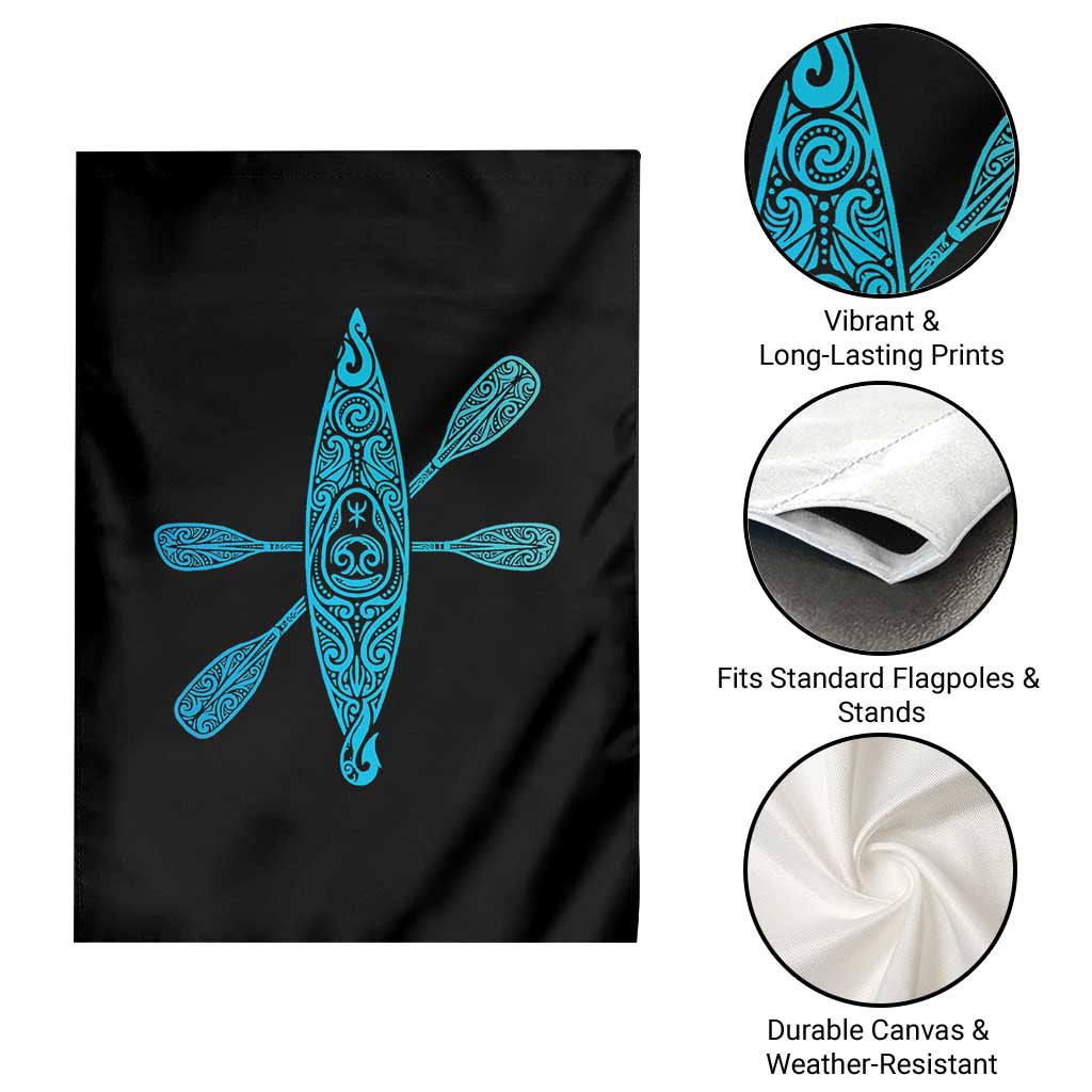 Polynesian Tribal Kayak Graphic Garden Flag Maori Pattern Water Sports Cyan Gradient Paddling
