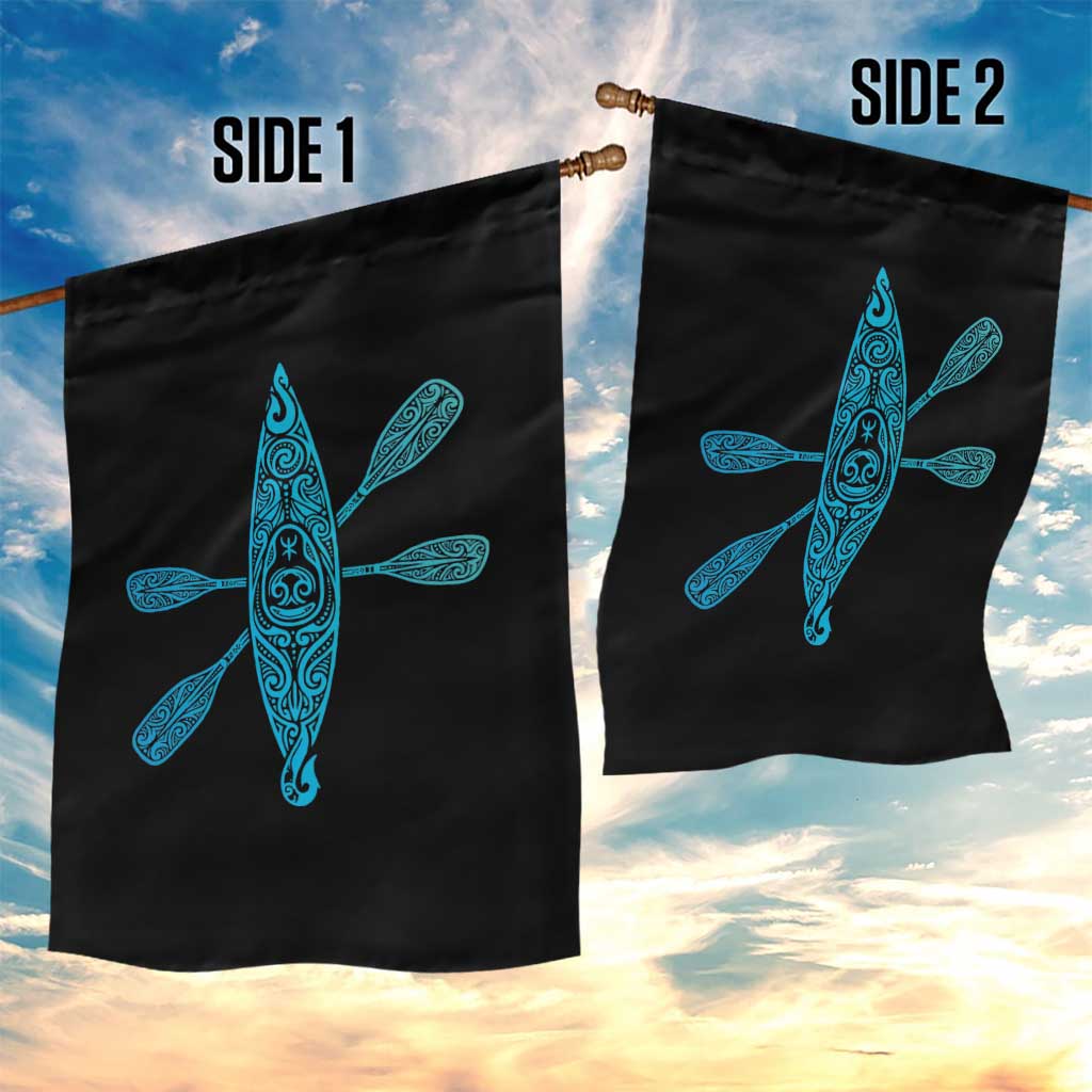 Polynesian Tribal Kayak Graphic Garden Flag Maori Pattern Water Sports Cyan Gradient Paddling