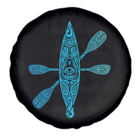 Polynesian Tribal Kayak Graphic Spare Tire Cover Maori Pattern Water Sports Cyan Gradient Paddling