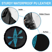 Polynesian Tribal Kayak Graphic Spare Tire Cover Maori Pattern Water Sports Cyan Gradient Paddling