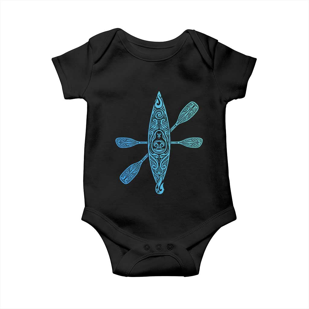 Polynesian Tribal Kayak Graphic Baby Onesie Maori Pattern Water Sports Cyan Gradient Paddling