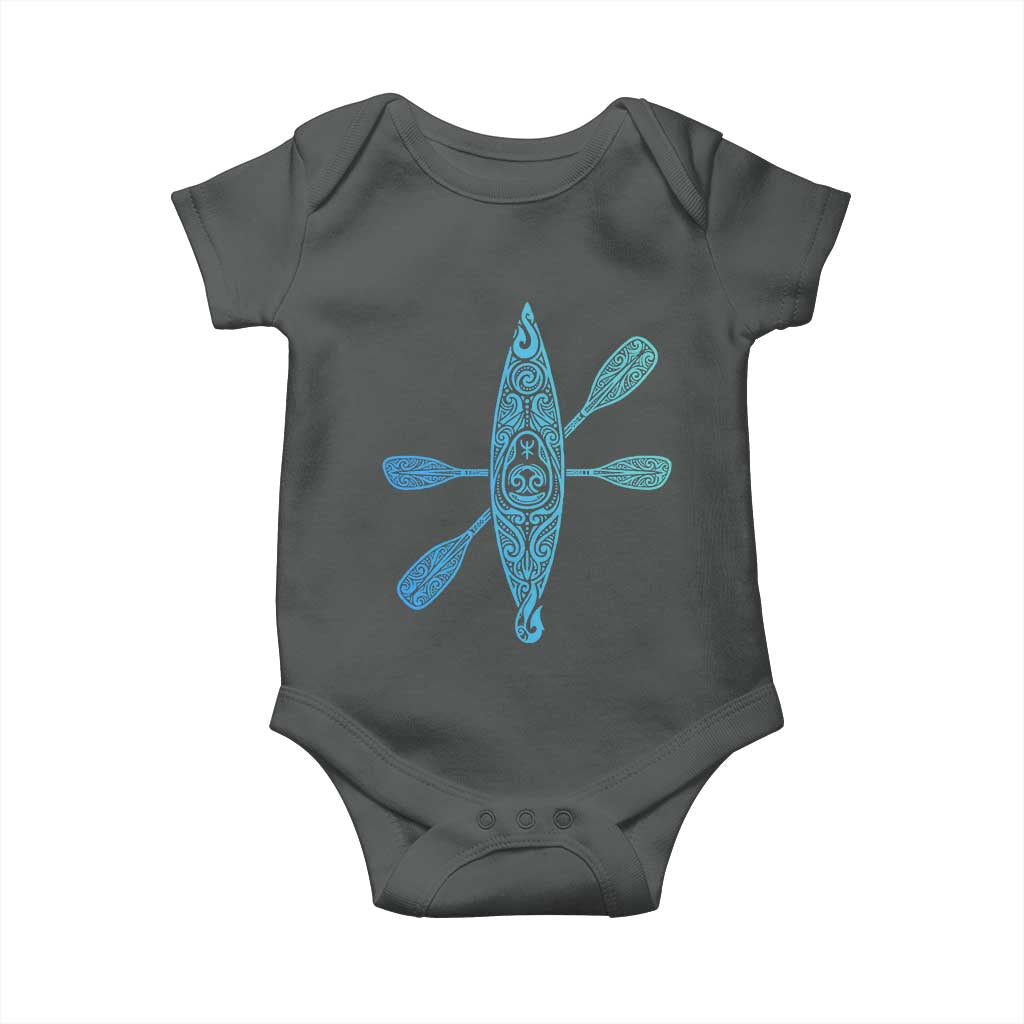 Polynesian Tribal Kayak Graphic Baby Onesie Maori Pattern Water Sports Cyan Gradient Paddling