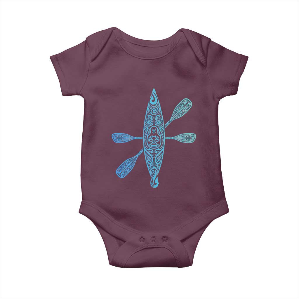 Polynesian Tribal Kayak Graphic Baby Onesie Maori Pattern Water Sports Cyan Gradient Paddling