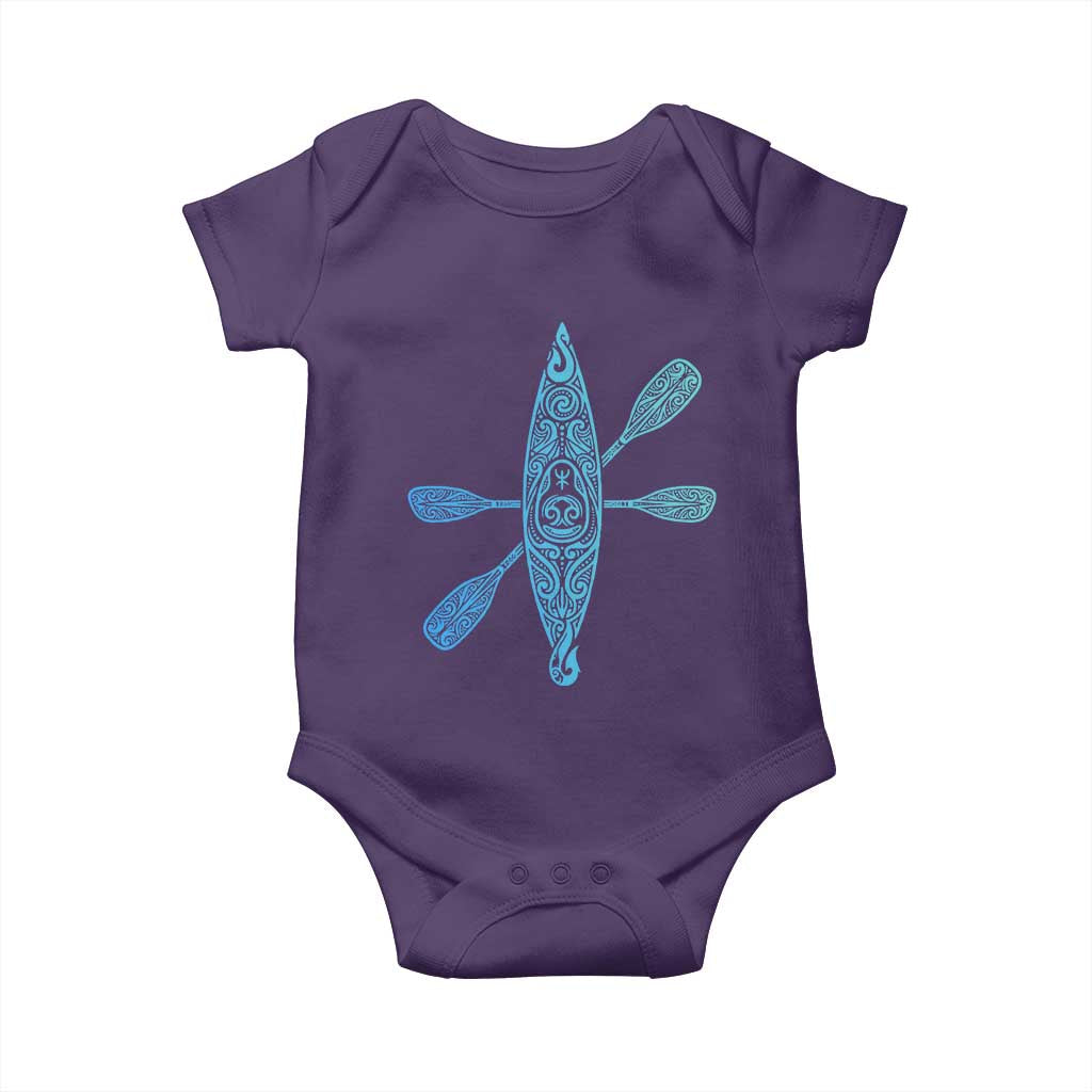 Polynesian Tribal Kayak Graphic Baby Onesie Maori Pattern Water Sports Cyan Gradient Paddling