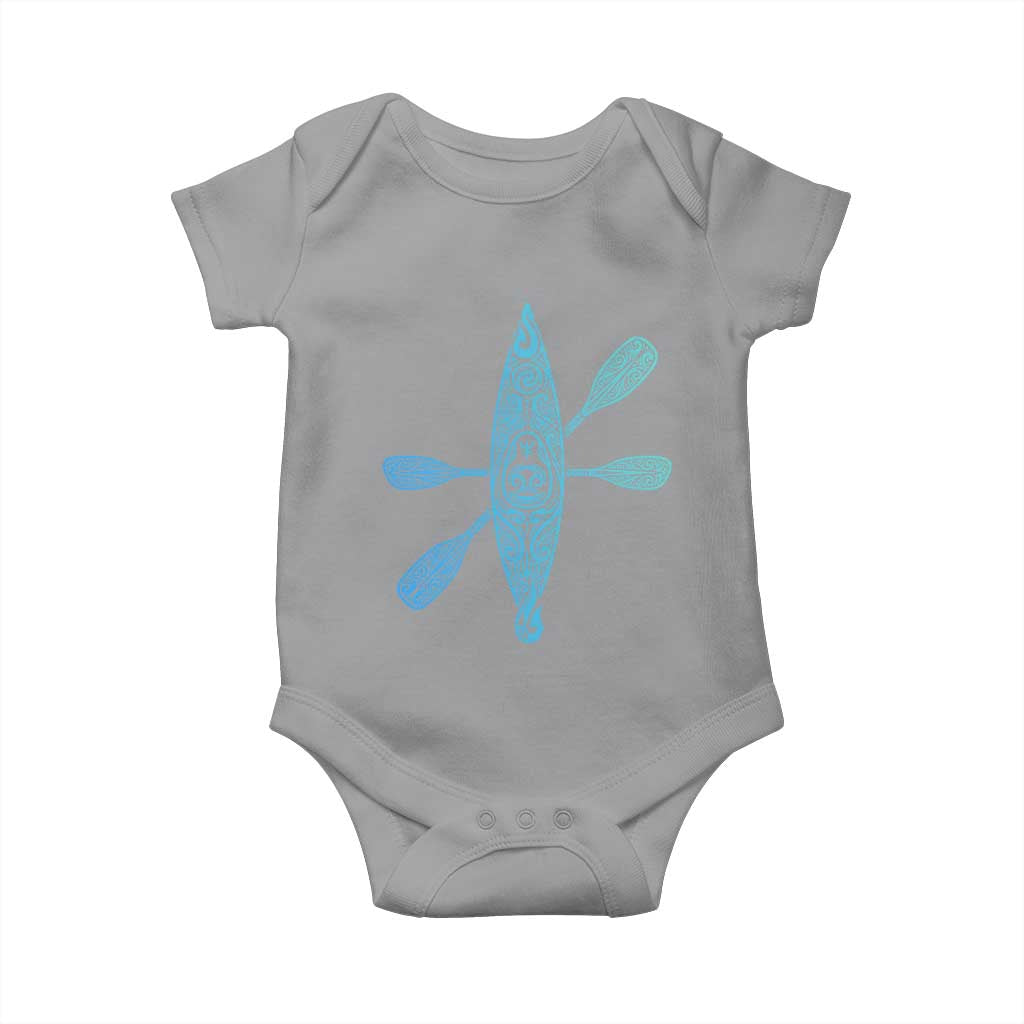 Polynesian Tribal Kayak Graphic Baby Onesie Maori Pattern Water Sports Cyan Gradient Paddling