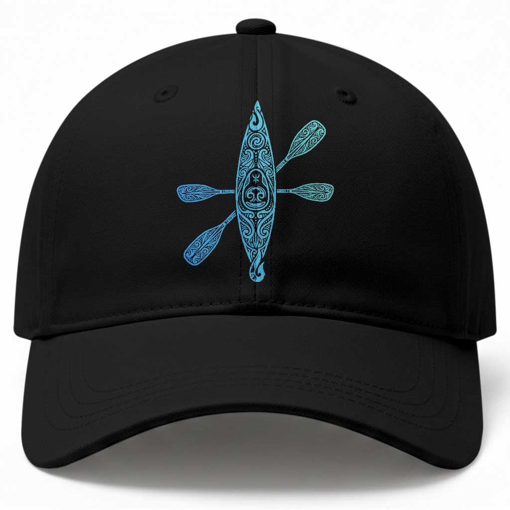 Polynesian Tribal Kayak Graphic Baseball Cap Maori Pattern Water Sports Cyan Gradient Paddling