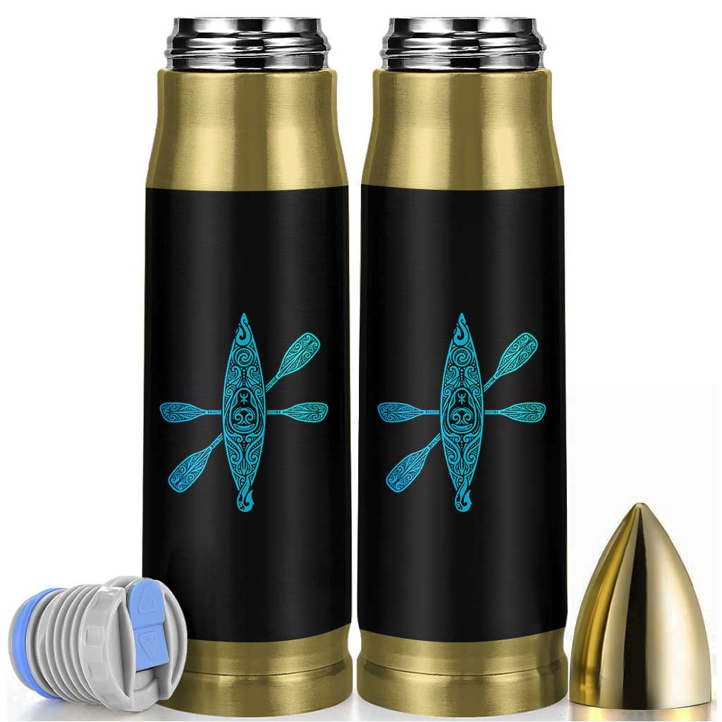 Polynesian Tribal Kayak Graphic Bullet Tumbler Maori Pattern Water Sports Cyan Gradient Paddling