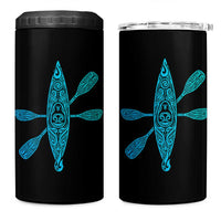 Polynesian Tribal Kayak Graphic 4 in 1 Can Cooler Tumbler Maori Pattern Water Sports Cyan Gradient Paddling