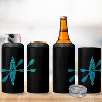 Polynesian Tribal Kayak Graphic 4 in 1 Can Cooler Tumbler Maori Pattern Water Sports Cyan Gradient Paddling