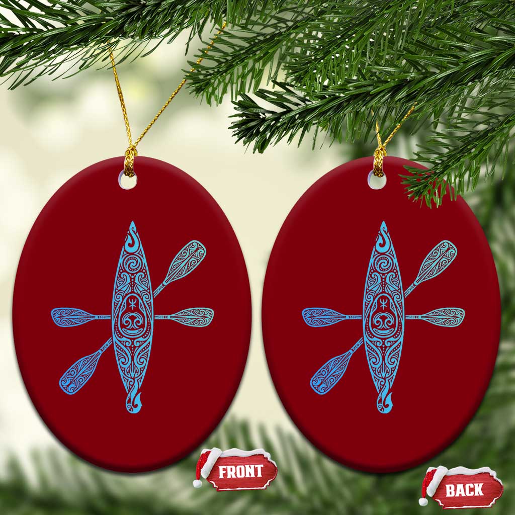Polynesian Tribal Kayak Graphic Ceramic Ornament Maori Pattern Water Sports Cyan Gradient Paddling