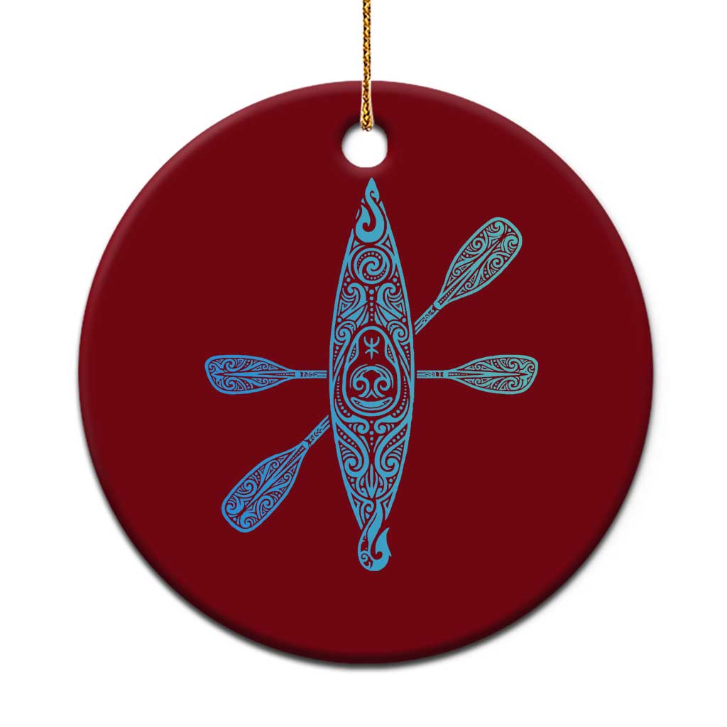Polynesian Tribal Kayak Graphic Ceramic Ornament Maori Pattern Water Sports Cyan Gradient Paddling