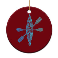 Polynesian Tribal Kayak Graphic Ceramic Ornament Maori Pattern Water Sports Cyan Gradient Paddling