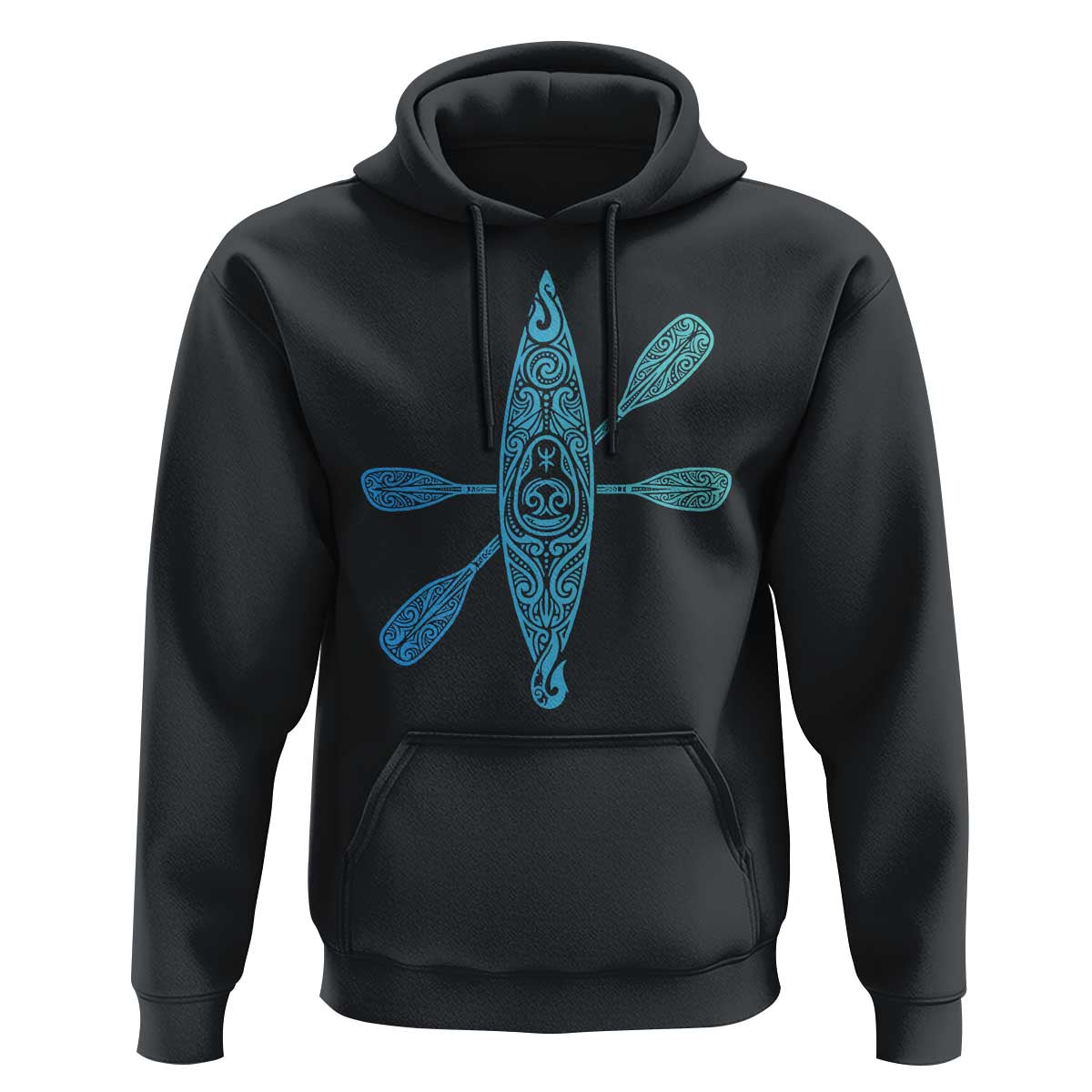 Polynesian Tribal Kayak Graphic Hoodie Maori Pattern Water Sports Cyan Gradient Paddling