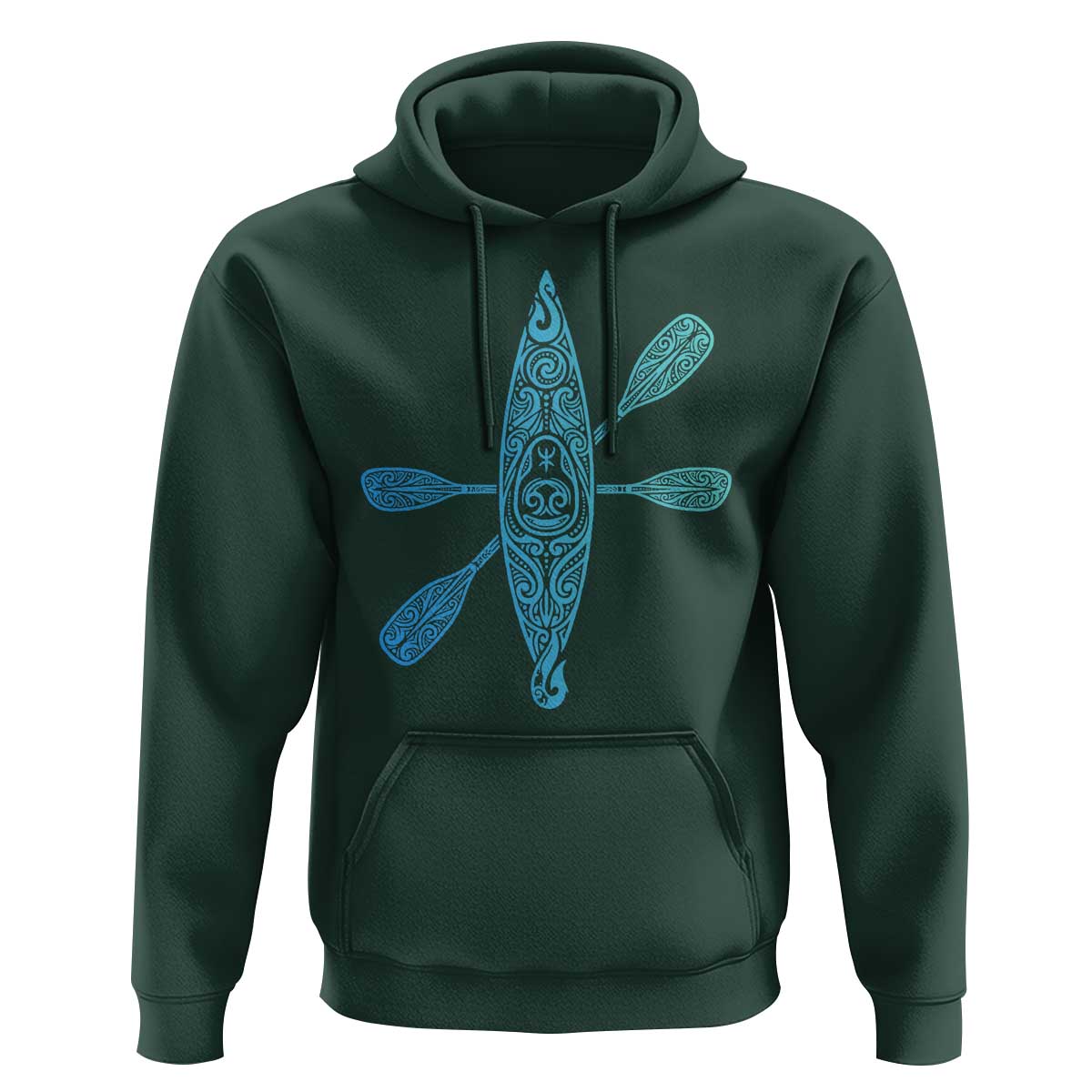 Polynesian Tribal Kayak Graphic Hoodie Maori Pattern Water Sports Cyan Gradient Paddling