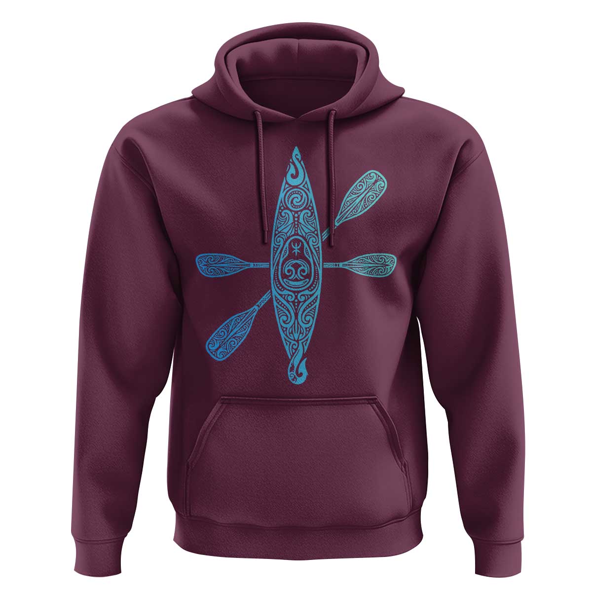 Polynesian Tribal Kayak Graphic Hoodie Maori Pattern Water Sports Cyan Gradient Paddling
