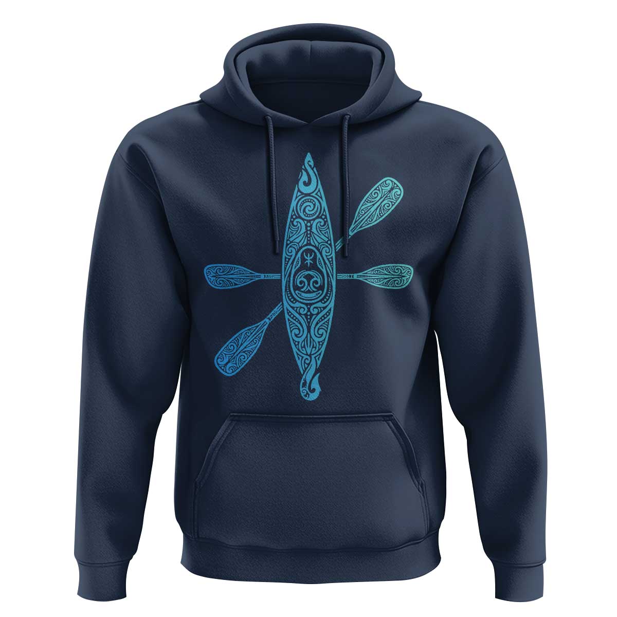 Polynesian Tribal Kayak Graphic Hoodie Maori Pattern Water Sports Cyan Gradient Paddling