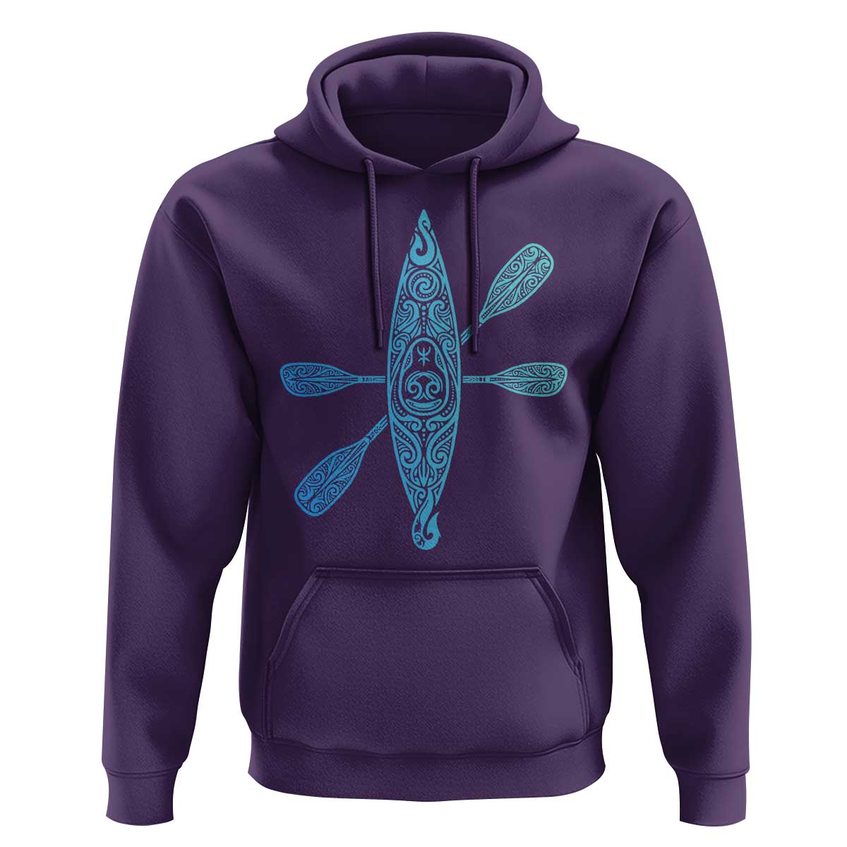 Polynesian Tribal Kayak Graphic Hoodie Maori Pattern Water Sports Cyan Gradient Paddling