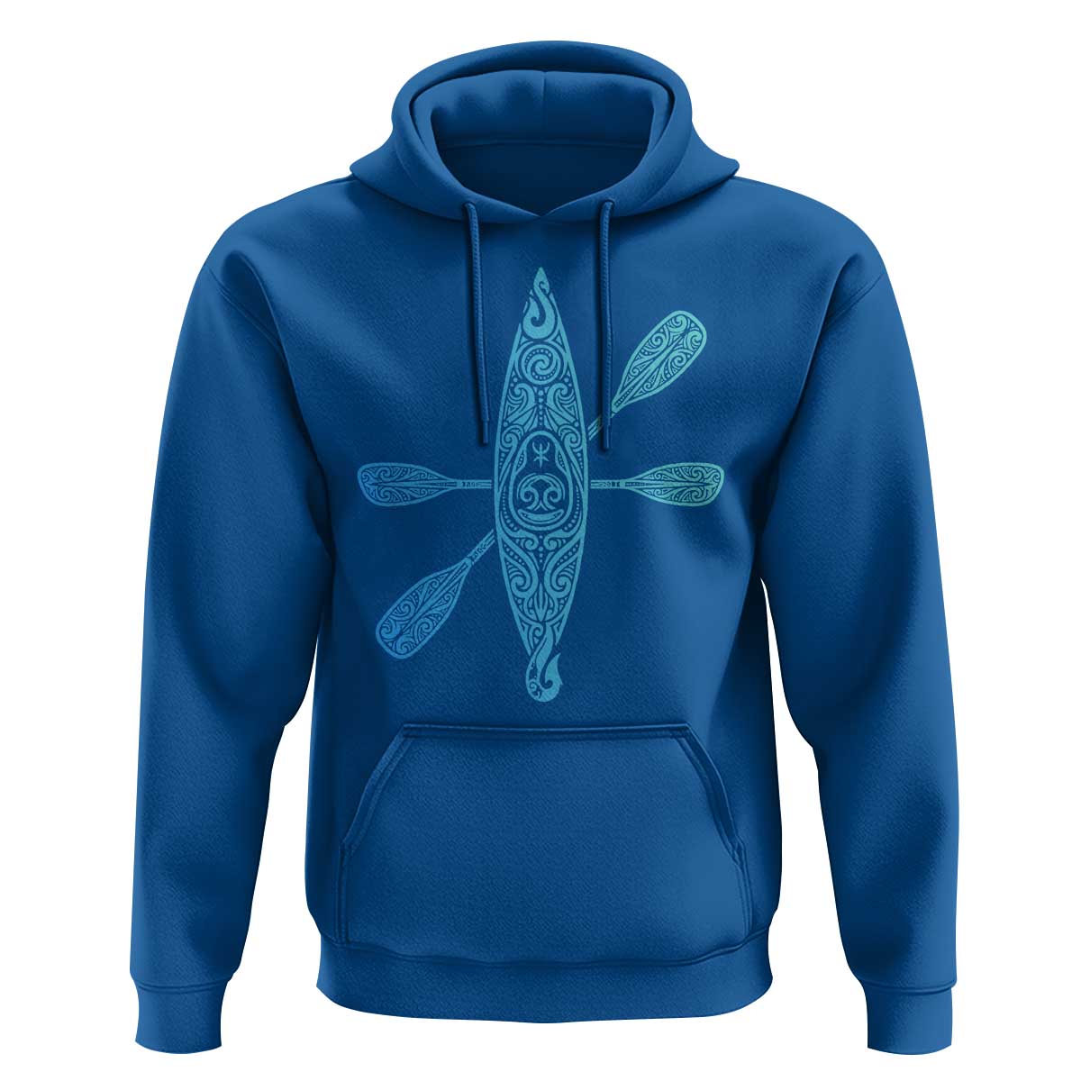 Polynesian Tribal Kayak Graphic Hoodie Maori Pattern Water Sports Cyan Gradient Paddling