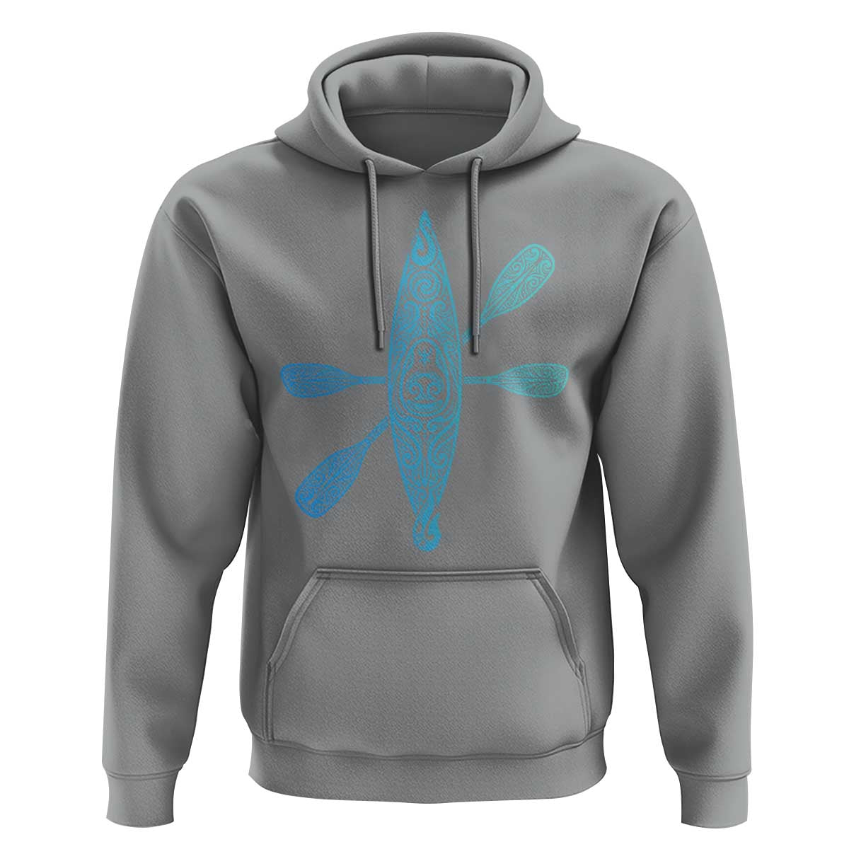 Polynesian Tribal Kayak Graphic Hoodie Maori Pattern Water Sports Cyan Gradient Paddling
