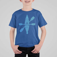 Polynesian Tribal Kayak Graphic T Shirt For Kid Maori Pattern Water Sports Cyan Gradient Paddling