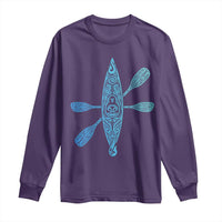 Polynesian Tribal Kayak Graphic Long Sleeve Shirt Maori Pattern Water Sports Cyan Gradient Paddling