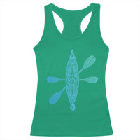 Polynesian Tribal Kayak Graphic Racerback Tank Top Maori Pattern Water Sports Cyan Gradient Paddling