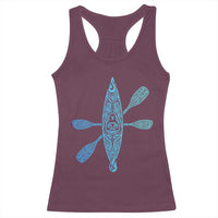 Polynesian Tribal Kayak Graphic Racerback Tank Top Maori Pattern Water Sports Cyan Gradient Paddling