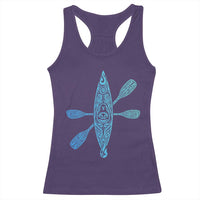Polynesian Tribal Kayak Graphic Racerback Tank Top Maori Pattern Water Sports Cyan Gradient Paddling