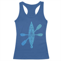 Polynesian Tribal Kayak Graphic Racerback Tank Top Maori Pattern Water Sports Cyan Gradient Paddling