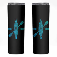 Polynesian Tribal Kayak Graphic Skinny Tumbler Maori Pattern Water Sports Cyan Gradient Paddling
