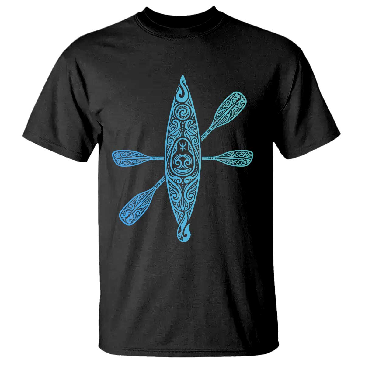 Polynesian Tribal Kayak Graphic T Shirt Maori Pattern Water Sports Cyan Gradient Paddling