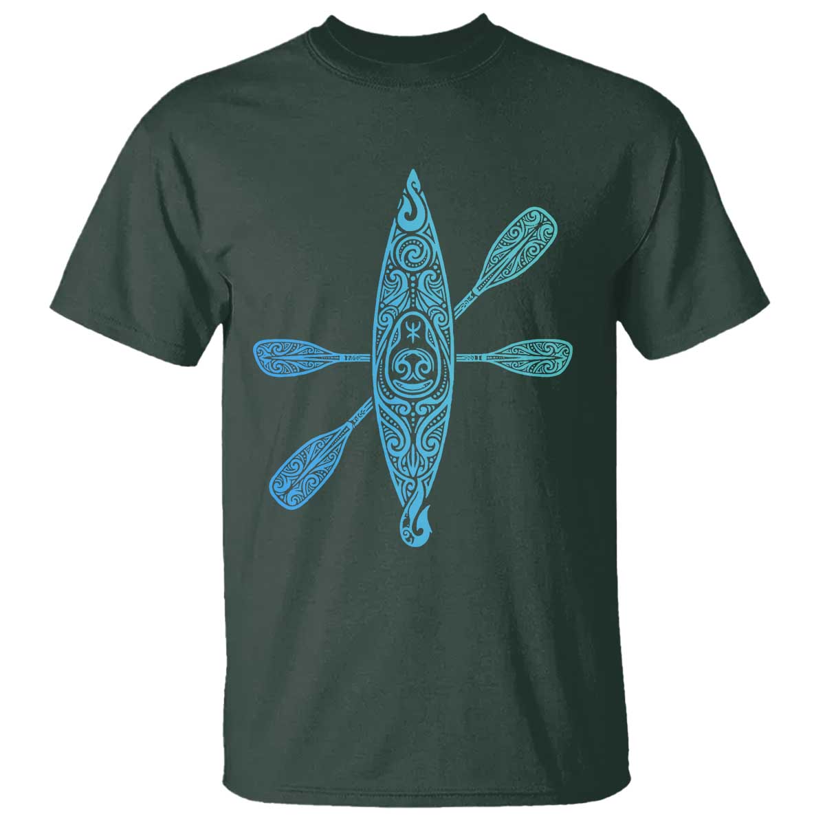 Polynesian Tribal Kayak Graphic T Shirt Maori Pattern Water Sports Cyan Gradient Paddling