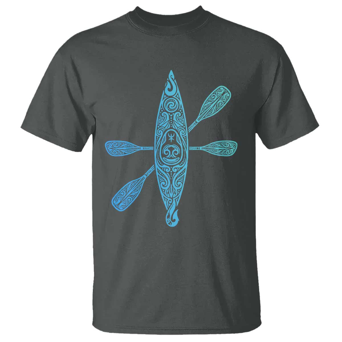 Polynesian Tribal Kayak Graphic T Shirt Maori Pattern Water Sports Cyan Gradient Paddling