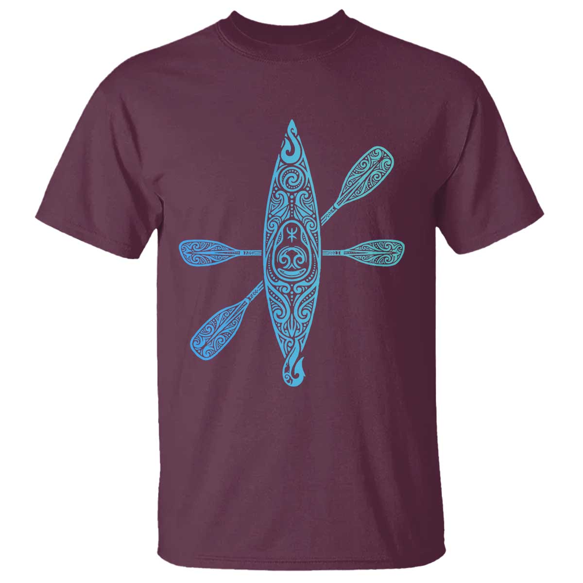 Polynesian Tribal Kayak Graphic T Shirt Maori Pattern Water Sports Cyan Gradient Paddling