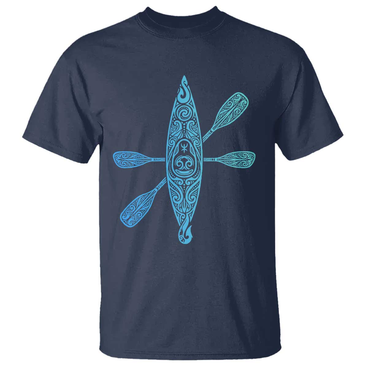 Polynesian Tribal Kayak Graphic T Shirt Maori Pattern Water Sports Cyan Gradient Paddling