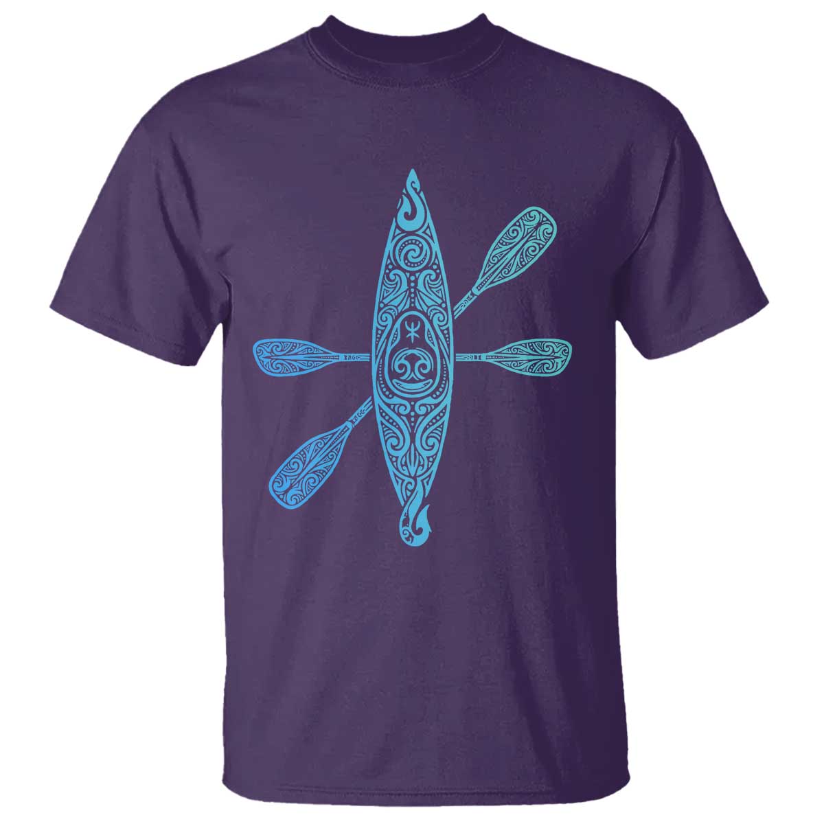 Polynesian Tribal Kayak Graphic T Shirt Maori Pattern Water Sports Cyan Gradient Paddling