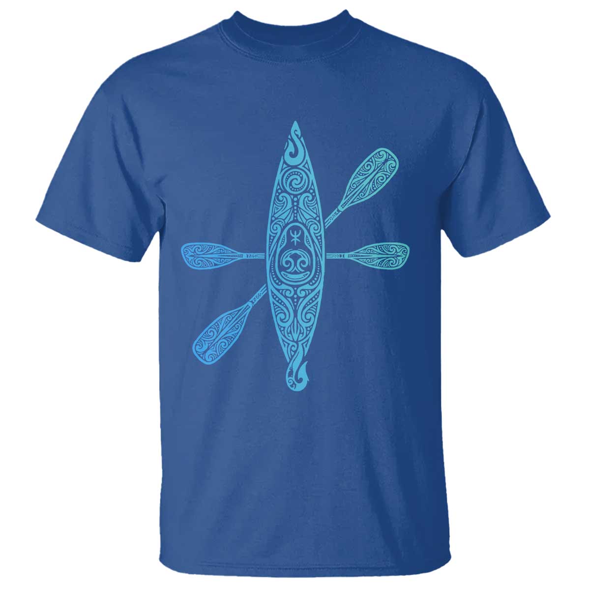 Polynesian Tribal Kayak Graphic T Shirt Maori Pattern Water Sports Cyan Gradient Paddling