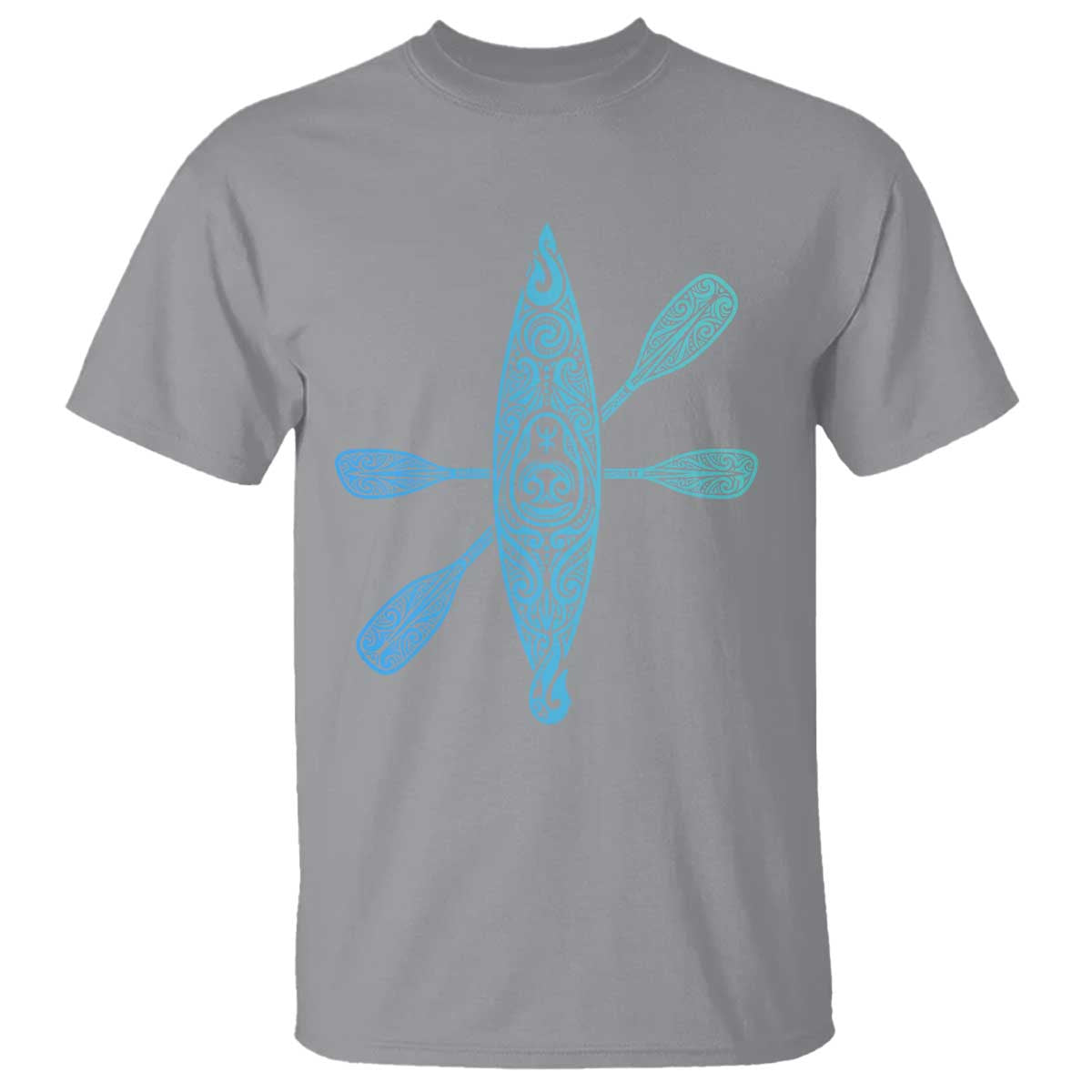 Polynesian Tribal Kayak Graphic T Shirt Maori Pattern Water Sports Cyan Gradient Paddling