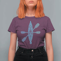 Polynesian Tribal Kayak Graphic T Shirt For Women Maori Pattern Water Sports Cyan Gradient Paddling