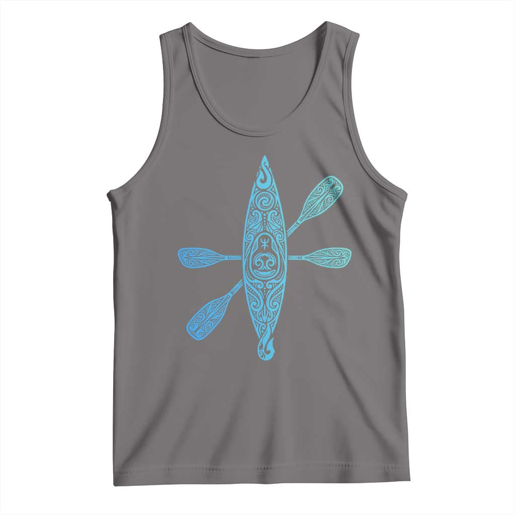 Polynesian Tribal Kayak Graphic Tank Top Maori Pattern Water Sports Cyan Gradient Paddling