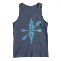 Polynesian Tribal Kayak Graphic Tank Top Maori Pattern Water Sports Cyan Gradient Paddling