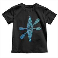 Polynesian Tribal Kayak Graphic Toddler T Shirt Maori Pattern Water Sports Cyan Gradient Paddling