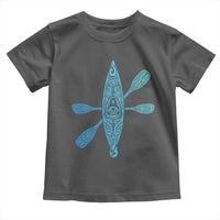 Polynesian Tribal Kayak Graphic Toddler T Shirt Maori Pattern Water Sports Cyan Gradient Paddling