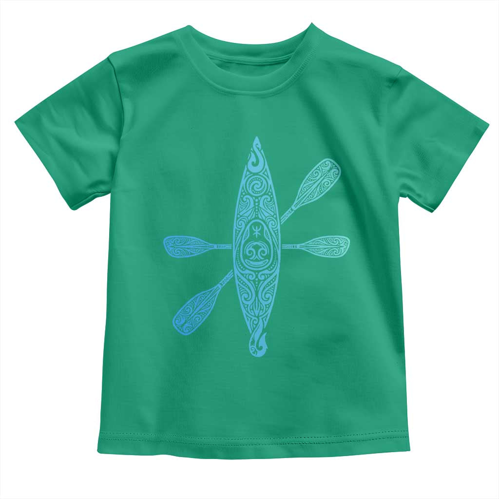 Polynesian Tribal Kayak Graphic Toddler T Shirt Maori Pattern Water Sports Cyan Gradient Paddling