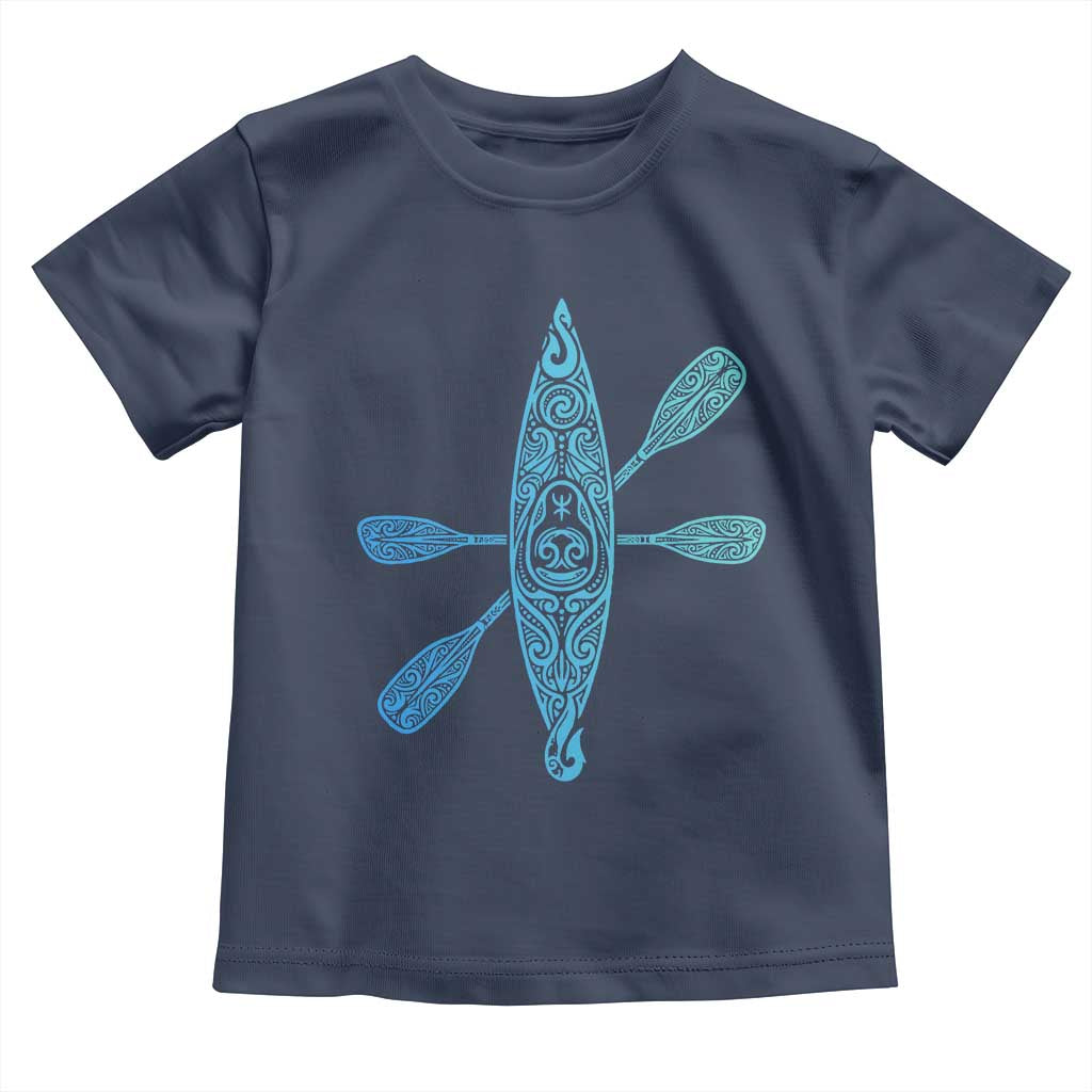 Polynesian Tribal Kayak Graphic Toddler T Shirt Maori Pattern Water Sports Cyan Gradient Paddling