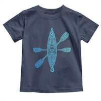 Polynesian Tribal Kayak Graphic Toddler T Shirt Maori Pattern Water Sports Cyan Gradient Paddling